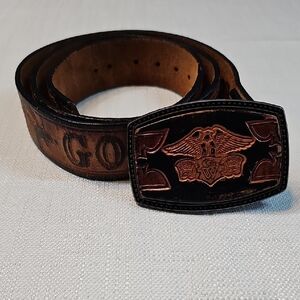 Vintage Honda Gold Wing Hand Tooled Leather Belt Alumaline BB-317 Eagle Buckle